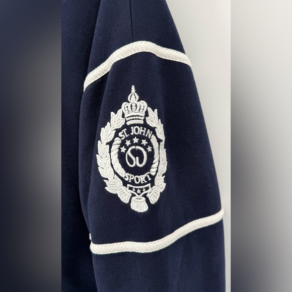 St. John Sport Varsity Cardigan Full Zip Gold Button Embroidered Patch Large - Picture 3 of 10